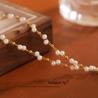 Kalung Liontin Wanita Tang Pei TP Desain Mutiara Imitasi Berlapis Emas 24K, Model Mutiara Berlapis, Koleksi Terbaru Musim Semi, Bahan Alloy, Multi-Layer, Cocok untuk Hadiah