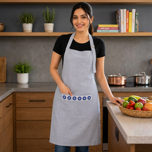 Delantal de Lino Premium |   Delantal de Lino Azul Claro con Bolsillo Decorativo en la Parte Delantera |   Delantal de Cocina Ajustable para el Hogar - Product Image 3
