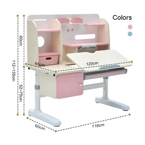Ensemble bureau et chaise ergonomiques en <span class=keywords><strong>bois</strong></span> pour enfants, réglables en hauteur avec rangement, robustes, pour chambre d'enfant, directement de l'usine - Product Image 2
