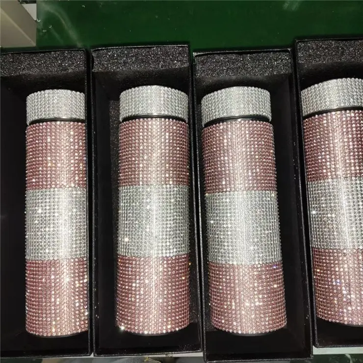 Blinged bardak yeni Bling su şişeleri sıcaklık kapaklı cam şişeler 500Ml paslanmaz çelik su şişesi Bling Tumblers