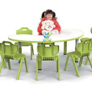 China High Quality Kids Colorful Preschool Furniture Set Moon Shape Kids Table and Chairs for Kindergarten