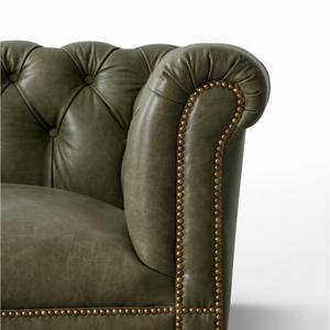 Tabouret ottoman traditionnel antique rembourré en cuir PU touffeté avec pieds en bois pour salon, hôtel/villa - Product Image 5