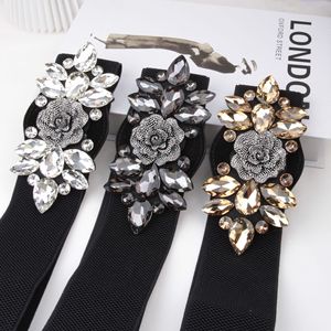 Golden Pear Fall Wide <b>Elastic</b> Waistband Black Crystal Flower Clasp Women's <b>Belt</b> Fashion European Style 24-35 Size - Product Image 4