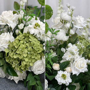 Composition florale artificielle réaliste en soie blanche et verte pour décoration de table et toile de fond, idéale pour les événements de rentrée scolaire - Product Image 4