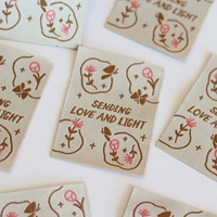 Label Kain Tenun Bunga Botani yang Menawan dengan Cinta dan Cahaya, untuk Tas Tote Linen