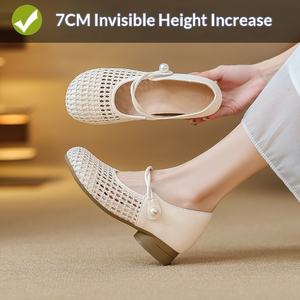 <span class=keywords><strong>Sandales</strong></span> <span class=keywords><strong>d</strong></span>'été respirantes en cuir tressé ajouré pour femmes, style Little Mary Jane, avec semelle intérieure rehaussante et film de protection double couche - Product Image 1