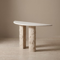 Console moderne en travertin naturel, imperméable, avec pieds sculptés en relief, pour villa, hôtel, salle à manger, entrée, couloir, taille personnalisée