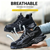 Chaussures de sécurité basses à laçage rapide avec bouton rotatif, anti-écrasement, anti-choc, résistantes aux perforations et amorties pour usage industriel
