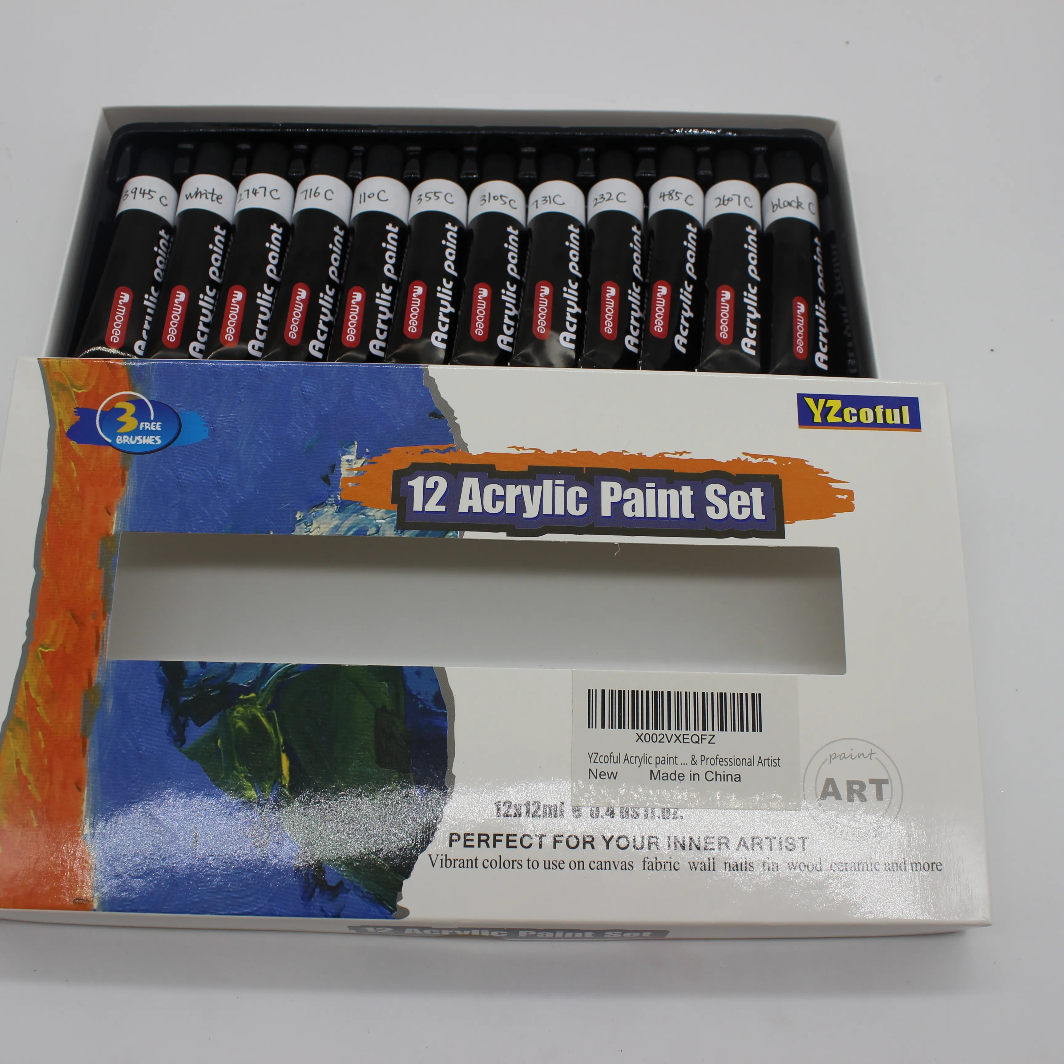 12 colors Acrylic Paint Set Acrylic Paints for Painting Canvas Painting set with Brush