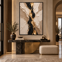 Peinture à l'huile abstraite texturée 3D Or Noir sur toile, Art mural de luxe beige pour la décoration intérieure d'hôtels, villas et salons