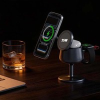 Station de charge rapide Factory AFY 25W 3-en-1, chargeur sans fil magnétique pliable pour téléphone, montre et écouteurs, design gobelet à vin.