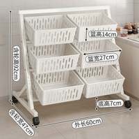 Chariot de rangement multi-niveaux pour légumes et fruits, blanc/noir, 60x47x92cm, sans BPA, écologique