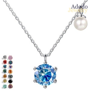 Collana con Pendente in <span class=keywords><strong>Argento</strong></span> Sterling 925 con Moissanite Colorata da 1 Carato Taglio Rotondo, Gioielli Classici con Diamanti e Perle Multicolore all'Ingrosso dalla Cina - Product Image 1