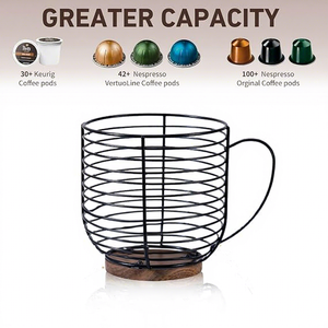 Canasta para Frutas en Forma de Taza de Metal Negro con Base y Asa de Madera Natural, Organizador Decorativo para la Encimera de la Cocina - Product Image 5