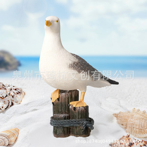 Sculpture de mouette en résines synthétiques peintes, ornement de jardin extérieur, décoration d'oiseau autoportante - Product Image 1