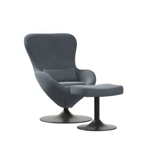 Poltrona a Uovo in Velluto Grigio Scuro con Poggiapiedi, Set di Arredamento Moderno per Soggiorno - Product Image 1