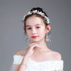 Ensemble de bijoux tiare et boucles d'oreille de mariée pour enfant, accessoires faits à la main, couvre-chef en fleurs, diadème de princesse en perle, cadeau de fête - Product Image 6