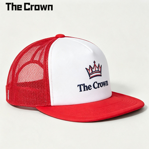 Casquette Trucker en Mousse Bicolore de Haute Qualité Personnalisable, Visière Plate, Dos en Maille, Rouge et Blanc, Réglable, Unisexe, Vente en Gros - Product Image 3