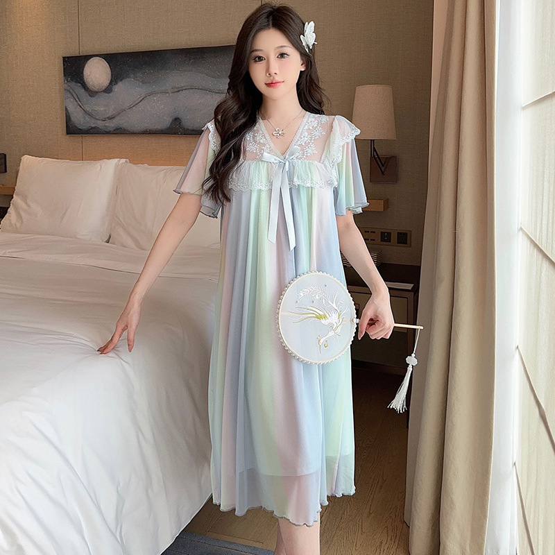 white christmas dresses Whimsical Cat Print Nightgown Blue Cat Print / M main image 1