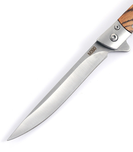 Cuchillo Plegable para Exteriores con Mango de Madera, Hoja de Acero Inoxidable con Punta Caída, Cuchillo de Bolsillo EDC para Camping - Product Image 1