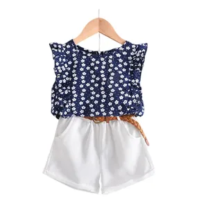Benutzer definierte lässige Sommer Mädchen Kleidung Set Mädchen Baby Baumwolle Kurzarm T-Shirt Kurzer Rock 2-teiliges Set