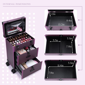 Manicure Storage Trolley Leather Nail Polish Organizer <b>Case</b> Professional <b>Makeup</b> Suitcase Box Carrier Travel Cosmetic Train <b>Case</b> - Product Image 3
