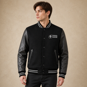 Manteau pull-over universitaire noir avec col et poignets côtelés, fermeture à boutons-pression, logo personnalisé, broderie ODM, hiver - Product Image 2