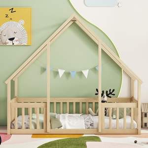 Mobilier pour enfants <span class=keywords><strong>Lit</strong></span> en bois massif en forme de maison <span class=keywords><strong>Lit</strong></span> <span class=keywords><strong>tipi</strong></span> pour tout-petits avec garde-corps - Product Image 3