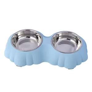 宠物双喂食器花盆双碗便携式不锈钢宠物碗食物狗碗