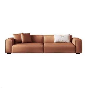 Modern minimalist brown cowhide comfortable three or four people in direct discharge small apartment living room tofu block sofa