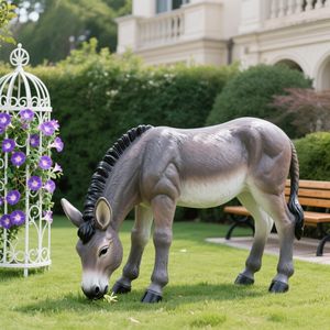 庭の芝生の屋外中庭の風景のためのFRPロバの彫刻耐久性のある耐候性のある生命のような動物の装飾像 - Product Image 3