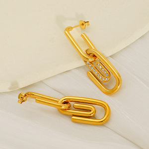Zogxin Paperclip Earrings Gold Stainless Steel Studs Geometric Design Party Jewelry for Women - Product Image 2