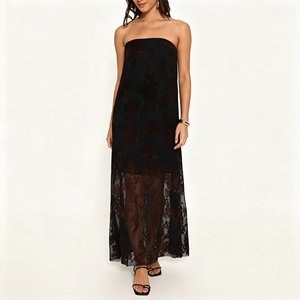 <span class=keywords><strong>Abito</strong></span> <span class=keywords><strong>Lungo</strong></span> Floreale <span class=keywords><strong>Nero</strong></span> Senza Spalline con Collo Dritto, Elegante per Ospiti di Matrimonio, Serate e Feste - Product Image 1