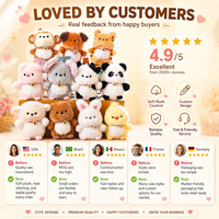 Porte-clés en peluche doux et moelleux en coton PP, animaux ronds et dodus assortis avec collier rouge et clochette, 12 cm, vente en gros d'usine