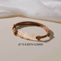 Bracelet personnalisé unisexe vintage en acier inoxydable avec gravure de fleur de naissance plaqué or - Cadeau