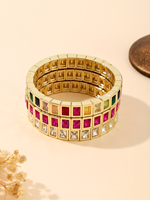 Bracelet en pierre de cristal coloré en gros d'usine bijoux de luxe bracelets de perles d'émail de tuile plaqués or 14k pour des couples