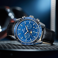 ONOLA 6835 Montre mécanique de luxe avec logo personnalisé, chronographe automatique de haute qualité, calendrier, bracelet en cuir, verre, étanche, pour homme
