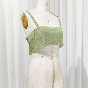 2023 Trendy Green Crystal Chain Mail Metal Rhinestone Mesh Sexy Tank Top para mujeres de moda - Product Image 5