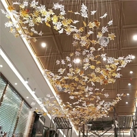Lustre en verre de Murano coloré fait main, style Art déco, feuille d'érable, pour hall d'hôtel moderne