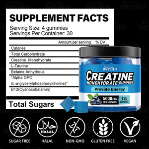 BSTBIO Suplementos <span class=keywords><strong>Pre</strong></span>-Entrenamiento Sin Azúcar de Marca Privada Personalizados 5000mg 120 Gomitas de Creatina Monohidrato - Product Image 2