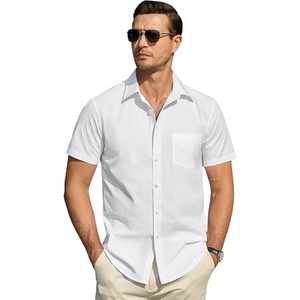 Camisas de algodón de manga corta con cuello alto para hombre, informales, de verano, para playa o boda, con bolsillos, estampado ODM, transpirables - Product Image 2