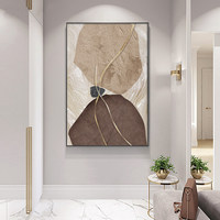 Peinture acrylique artisanale beige personnalisée sur toile, style Wabi-sabi, tons terreux, cadre géométrique pour décoration de salon (vente en gros)