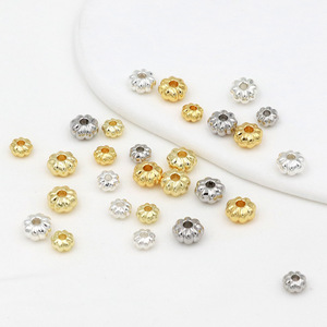 ลูกปัดลายฟักทองเคลือบทอง 18K สีไม่ซีดจาง, ลูกปัดทองขนาดเล็กทำมือ DIY, ลูกปัดลายทางแบน - Product Image 4