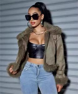 Giacca invernale 2025 in camoscio da donna con collo di pelliccia cappotto corto da donna cappotto taglie forti - Product Image 1