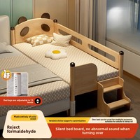 Lit d'enfant moderne en bois massif, lit bébé surélevé et extensible, sommier plat en bois massif