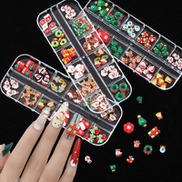 12 grilles de strass en résine pour nail art, motifs de Noël 3D Père Noël et rennes