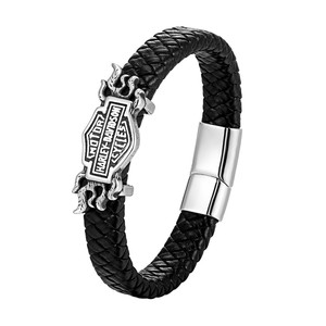 Bracelet tressé en cuir véritable de vachette avec fermoir en acier inoxydable pour homme, modèle 2026 <span class=keywords><strong>MOTOR</strong></span> <span class=keywords><strong>Harley</strong></span> <span class=keywords><strong>Davidson</strong></span> <span class=keywords><strong>Cycles</strong></span> - Product Image 1