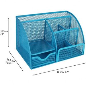 YH Modern Metal Desk Organizer Caddy With Storage Drawer for <b>Pens</b>/Pencils (Black/Silver 20.4X10.4X10cm) - Product Image 5