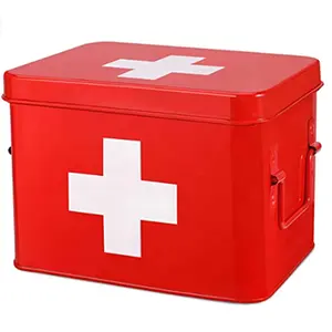 镀锌医疗储物盒，带双层和隔间金属急救锡盒