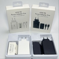 Pengisi Daya Cepat PD 65W Dual USB C Port 3 Port dengan Proteksi Panas Berlebih dan Arus Berlebih, Adaptor Dinding untuk Samsung Galaxy S22 S23 S24 S25 S26